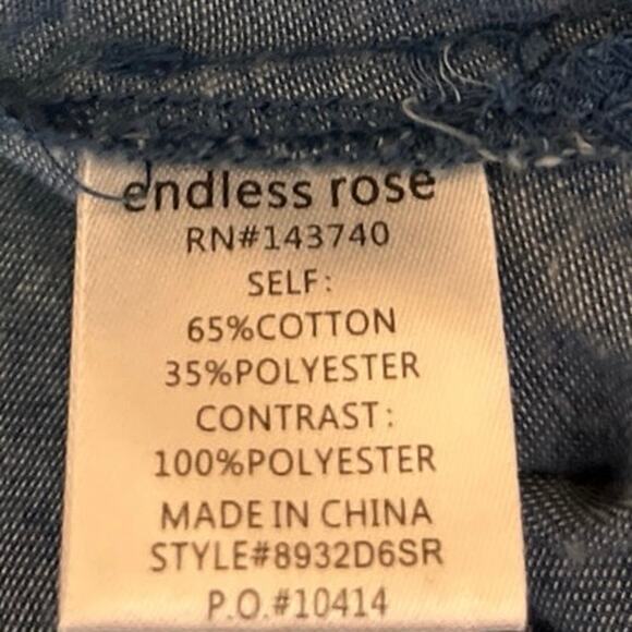 Revolve Endless Rose Blue Lace Embroidered Long Sleeve Kimono Denim Shift Dress - Picture 7 of 7